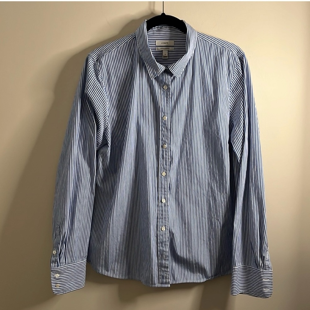 J. Crew Stretch Perfect Long Sleeve Blue Striped Button Down